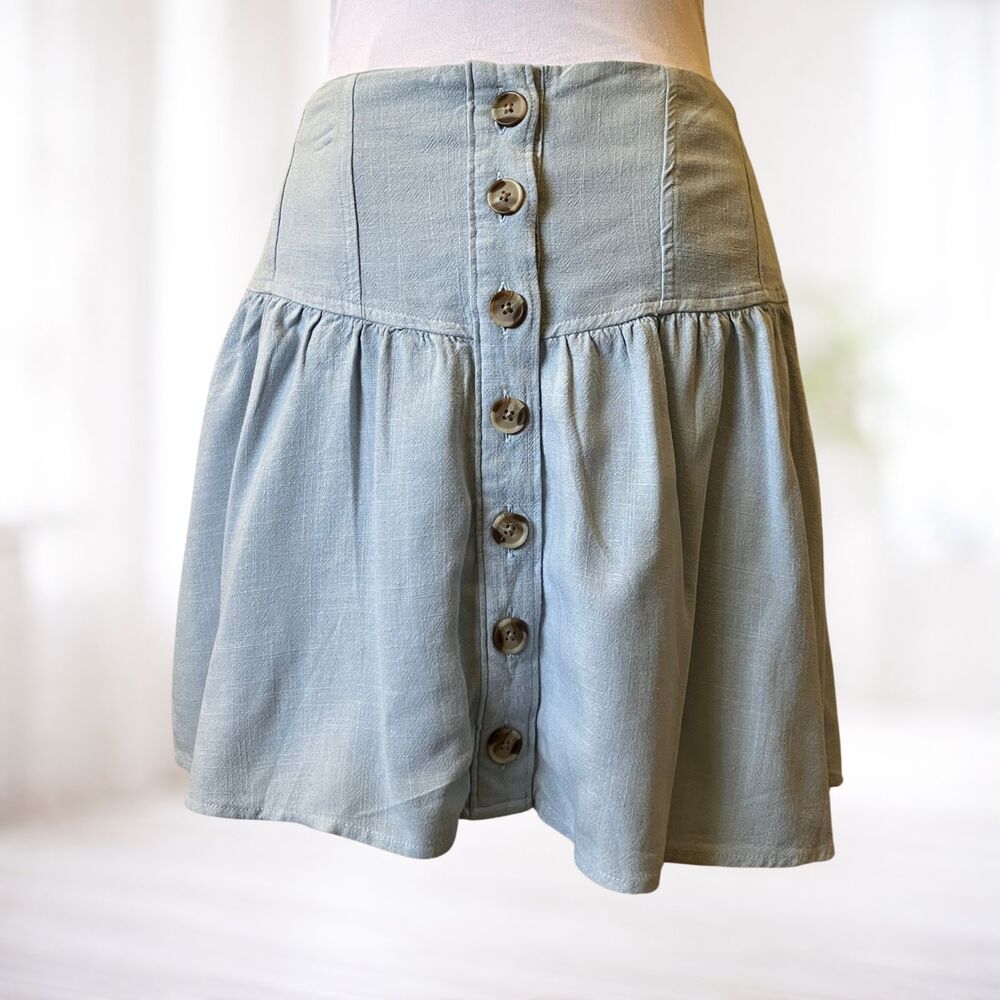 SO Mini Skirt Blue S Button Front Coquette Cottage Y2k Boho Casual Tween